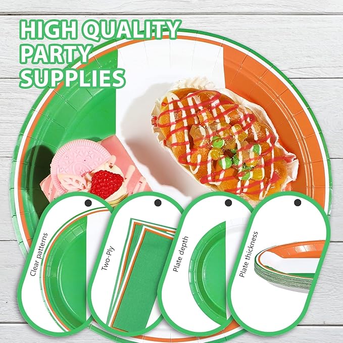 96Pcs St. Patrick's Day Party Supplies Disposable Irish Flag Paper Plates and Napkins Irish Themed Tableware Set for Country Decoration St Patricks Day Brithday Supplies, Serves 24