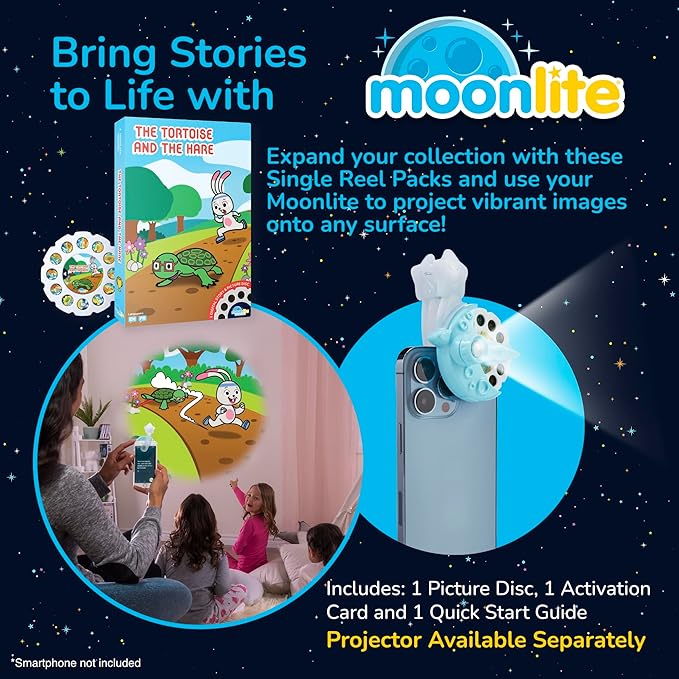 Moonlite Storybook Reels for Flashlight Projector, Kids Toddler | The Tortoise & The Hare | Single Reel Pack Story for 12 Months and Up