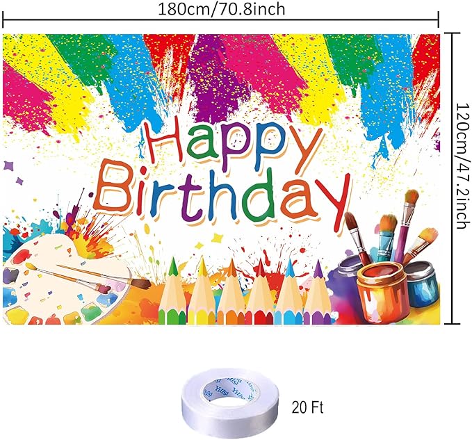 Art Painting Birthday Party Backdrop Art Paint Happy Birthday Banner Graffiti Photography Background for Artist Theme Party Supplies 70.8 x 47.2 Inch
