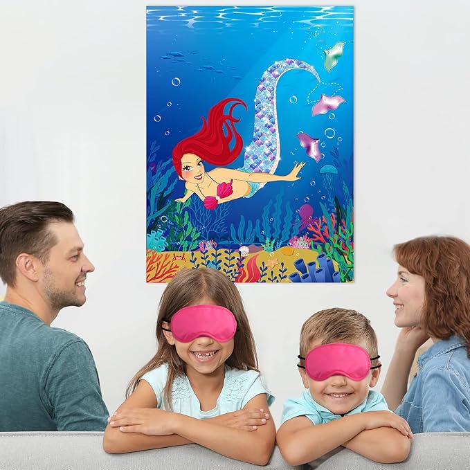 Morcheiong Pin The Tail on The Mermaid Birthday Party Game with 48pcs Tails for Kids Mermaid Birthday Supplies Decorations Favors