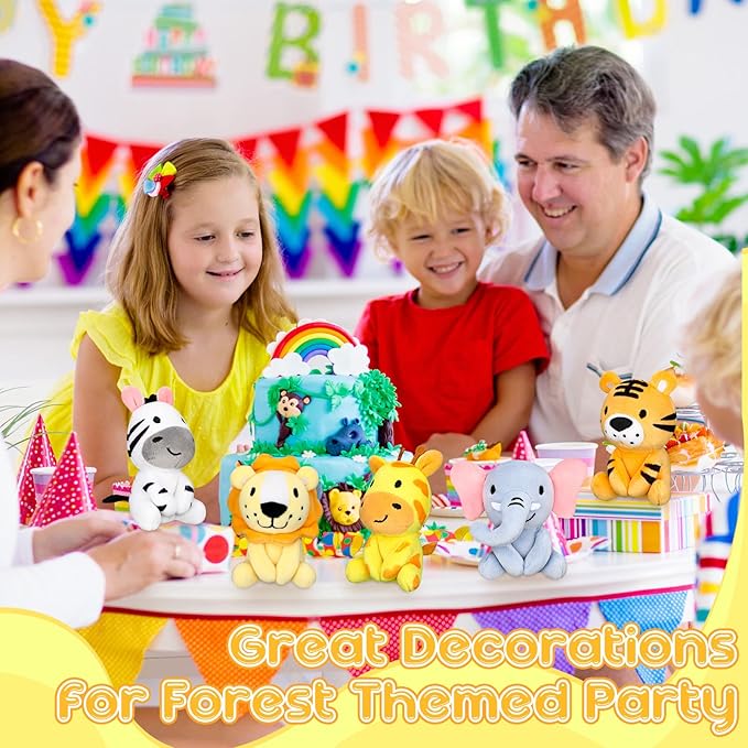 Aoriher 6 Pcs Mini Stuffed Forest Animal Bulk Jungle Plush Animal 4 Inch Plush Elephant Lion Tiger Giraffe Panda for Baby Shower Christmas Birthday Gift Stuffer Themed Party Decoration(Lovely)