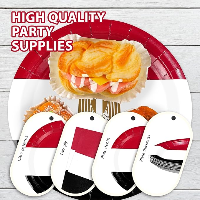 96Pcs Egypt Flag Party Supplies Egyptian Flag Plates and Napkins Red White Black Flags Tableware Set for Egyptian National Sports Events Patriotic Festival Birthday Party Supplies Serves 24