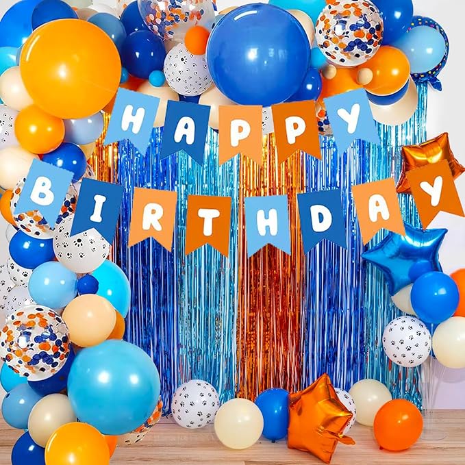 Blue & Orange Birthday Party Decorations - Arch Garland, Banner, Dog Party Supplies for Girls & Boys