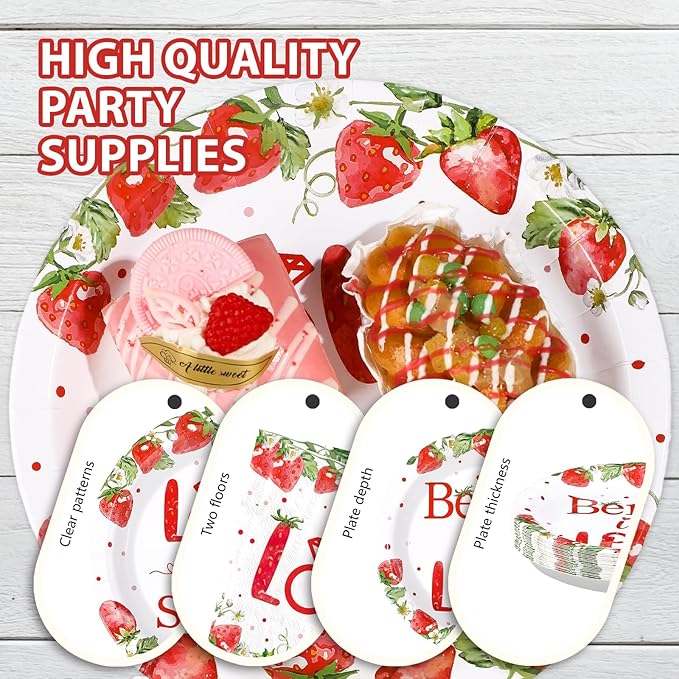 96Pcs Strawberry Bridal Shower Party Supplies Love is Berry Sweet Party Plates and Napkins Disposable Berry in Love Tableware Set for Women Bridal Shower Wedding Engagement Decorations Serves 24