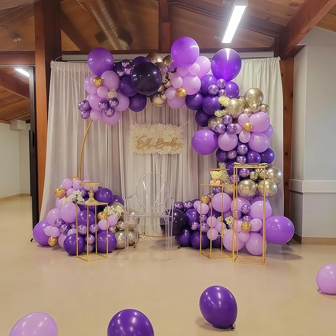 Purple and Gold Balloons, 12 Inch 35PCS Dark Pastel Purple Lavender Balloons with Metallic Gold Confetti Balloon for Girls Women Wedding Baby Shower Butterfly Princess Theme Birthday Party Decorations