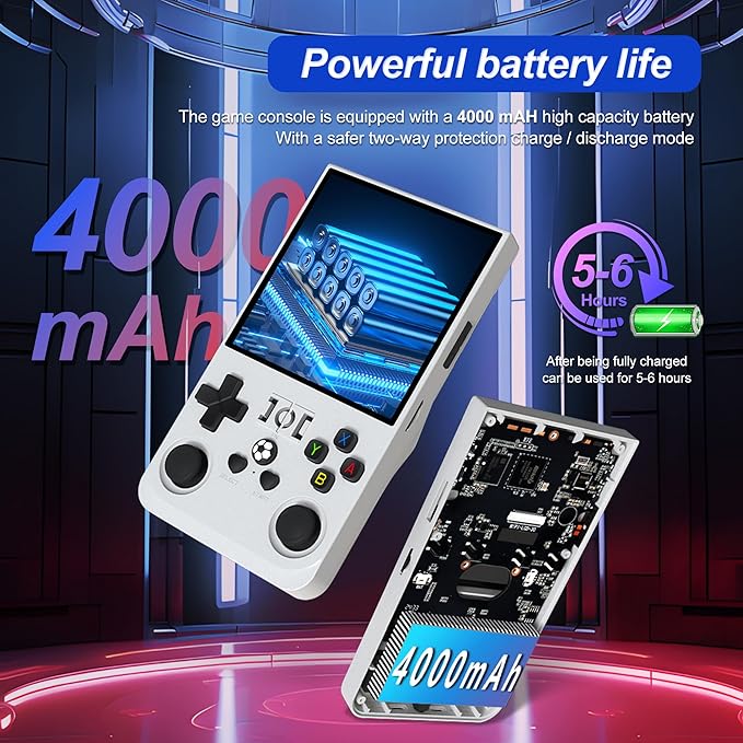 2026 Upgraded R36MAX Handheld Game Console Built-in 128GB TF Card 4000mAh Battery 20000+Classic Games Linux System 4.0-inch IPS Screen (White)