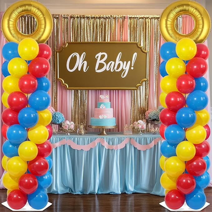 2 Sets Cartoon Hedgehog Balloon Column Stand Kit with 102 Balloons Golden Ring 5.57ft Adjustable Balloon Tower Stand with Golden Ring Balloons Arch Column for Hedgehog Theme Birthday Party Supplies