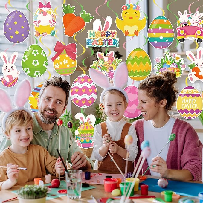 40Pcs Easter Hanging Swirl Decorations, Cute Bunny Eggs Ceiling Hanging Swirls Easter Party Hanging Swirls Streamers for Spring Party Decor Supplies