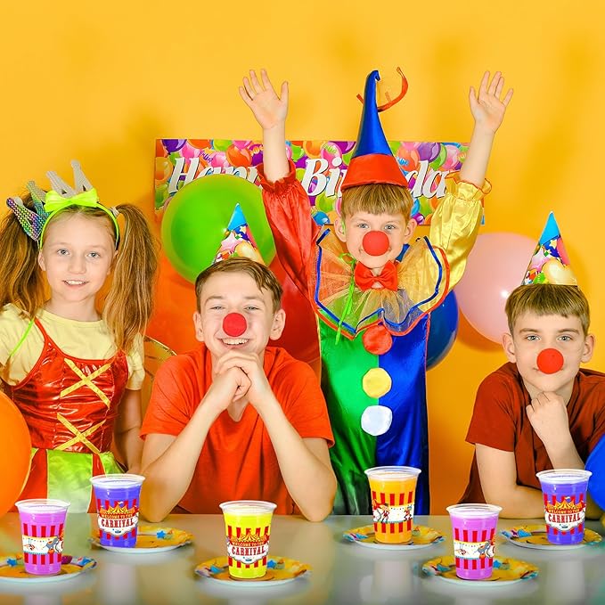 Jinei 60 Pcs Circus Carnival Party Plastic Cups Bulk 16 oz Circus Theme Disposable Cups Clear mug Drinking for Carnival Birthday Party Supplies Decorations