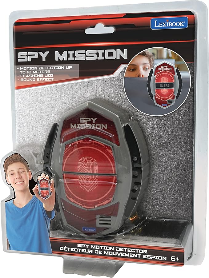 LEXiBOOK - Spy Mission, Spy Motion Detector with Alarm, Light Effects, Detection up to 30 Centimeters, Black/red, RPSPY05