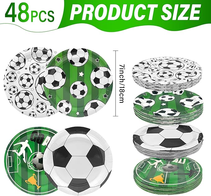 48PCS Soccer Plates 7" Soccer Party Plates Disposable Paper Plates Birthday Party Decorations Party Supplies for Kids Boys Adults