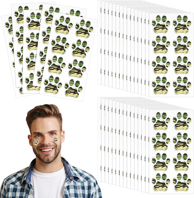 120 Pairs Forest Camouflage Eye Black Bulk Tiger Paw Football Stickers Sport Glitter Eyeblack Sticker Team Spirit Accessories for University College Game Day Sport Fan Themed Party Supply