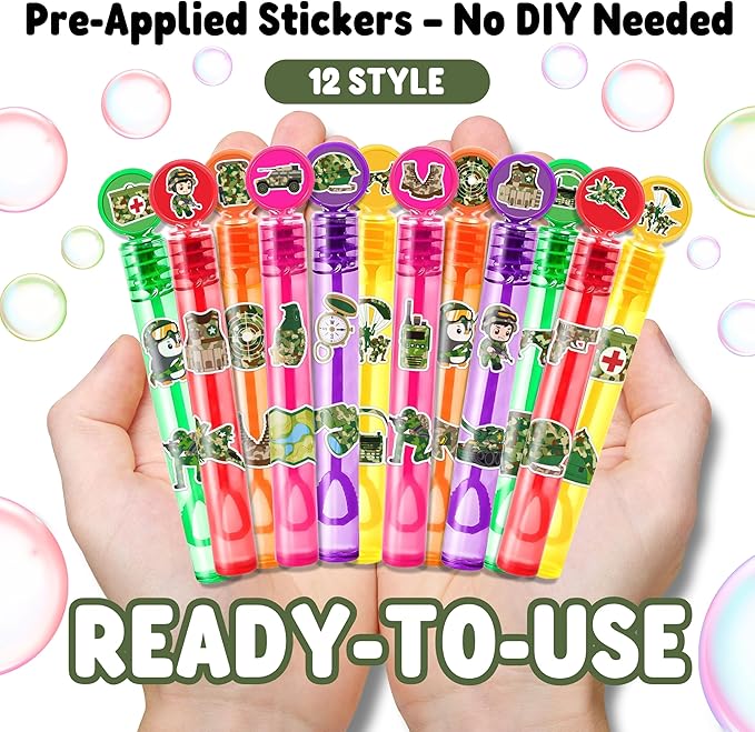 Military Party Favors for Kids - 24PCS Army Bubble Wands Camouflage Theme Birthday Party Supplies Goodie Bag Fillers Classroom Rewards