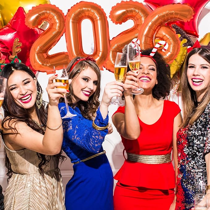 KALOR 16 Inch 2026 Orange Foil Number Balloons, 2026 New Years Decorations for 2026 Happy New Year Eve and Graduations Party Supplies