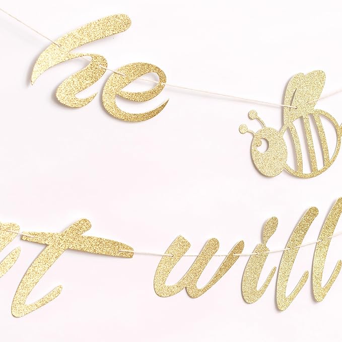 He Or She What Will Baby Bee Banner - Bumble Bee Themed Baby Shower Decorations,Honey Gold Glitter Gender Neutral Garland Party Supplies