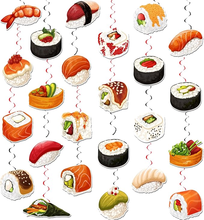 24 Pcs Sushi Hanging Swirls Sushi Ceiling Swirls Decorations Sushi Birthday Party Supplies for Japanese Sushi Birthday Baby Shower Decorations Sushi Party Decorations