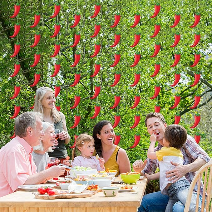 Frienda 8 Pcs Fiesta Cinco De Mayo Decorations Chili Pepper Garlands Fiesta Chili Cook off Hanging Banners Contest Tasting Competition Decor Mexican Kitchen Cook off Party Supplies(Red,Pepper)