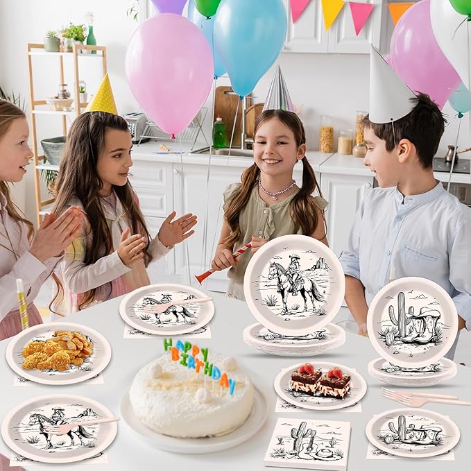 gisgfim 96Pcs Western Party Plates and Napkin Happy Cowgirl Party Supplies Wild West Tableware Dinnerware Set Western Themed Paper Dinner Dessert Plate Decoration Favors for 24 Guests