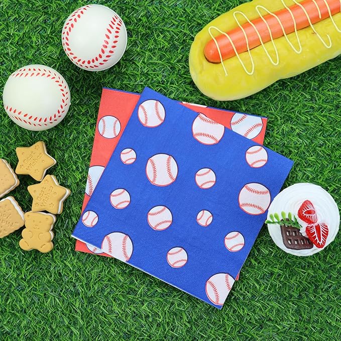 100Pcs Baseball Napkins, Disposable Baseball Paper Napkins, Picnic Napkins for Sports Fans Kid Adult Birthday Party Supplies, 13 x 13 Inches