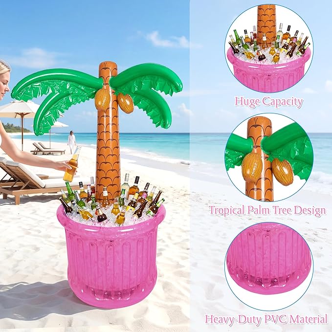 63'' Inflatable Palm Tree Cooler, Inflatable Cooler for Tropical Luau Party Decoration, Pool Party Decorations