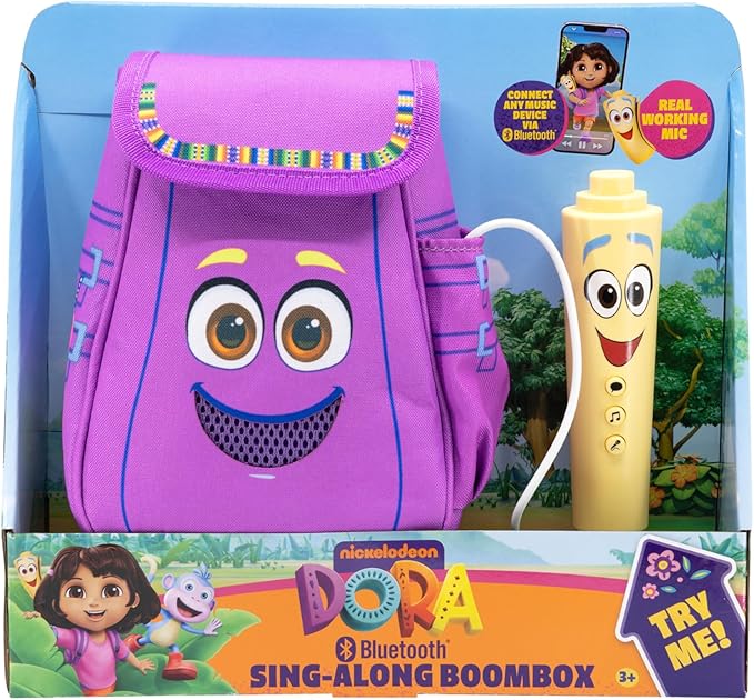 eKids Dora Karaoke Microphone with Boombox, Toddlery Toys with Built-in Music for Kids (Dora)