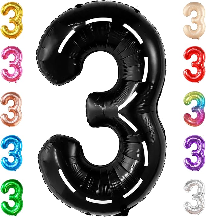 KatchOn Giant Number 3 Balloon - 40 Inch | Number 3 Race Car Balloon for Construction Birthday Party Supplies 3 Year Old