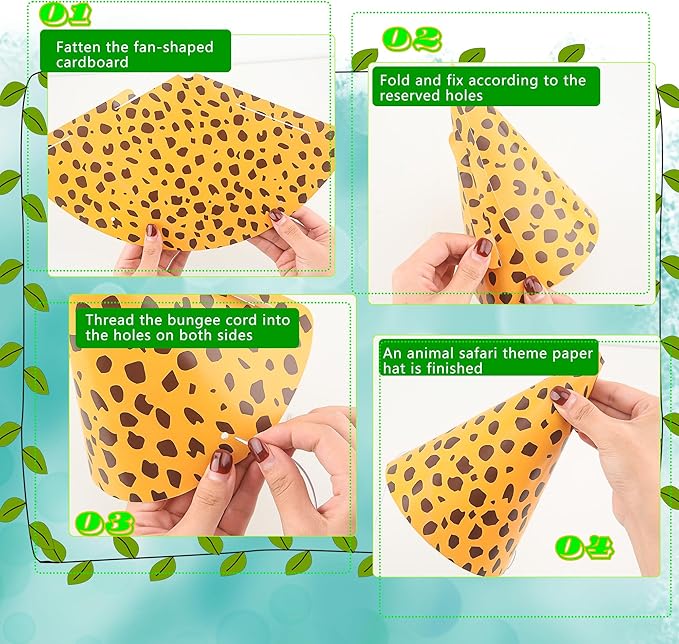 60 Pcs Jungle Party Cone Hats Leopard Print Paper Party Hats Safari Theme Birthday Party Cone Paper Hats for Kids Adults Jungle Animal Theme Party Supplies