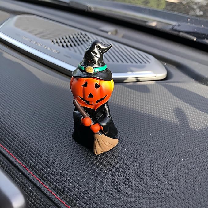 Cute Black Pumpkin Man Statues Figures Ornaments for Car Dashboard Decorations Accessories Interior Auto Dash Board Charms Birthday Cake Toppers Decoration Home Office Desk Decor