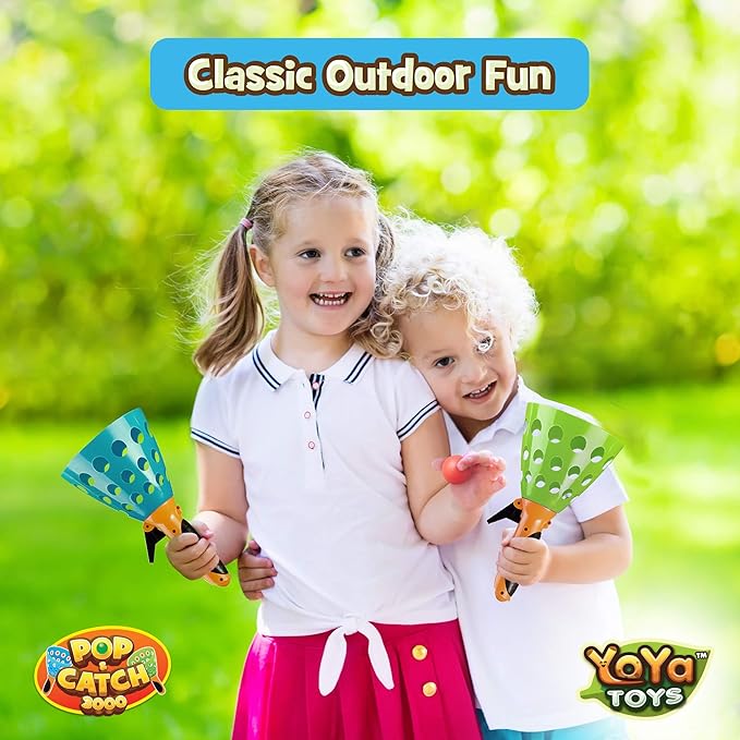 YoYa Toys Pop and Catch Ball Game - Indoor Outdoor Kids Play Activities, Pop-Pass-Catch Games for Camping, Beach Sport, Backyard, Pool - 2 Launcher Baskets, Ages 3 4 5 6 7 8 9 Year Old Boys Girls Gift