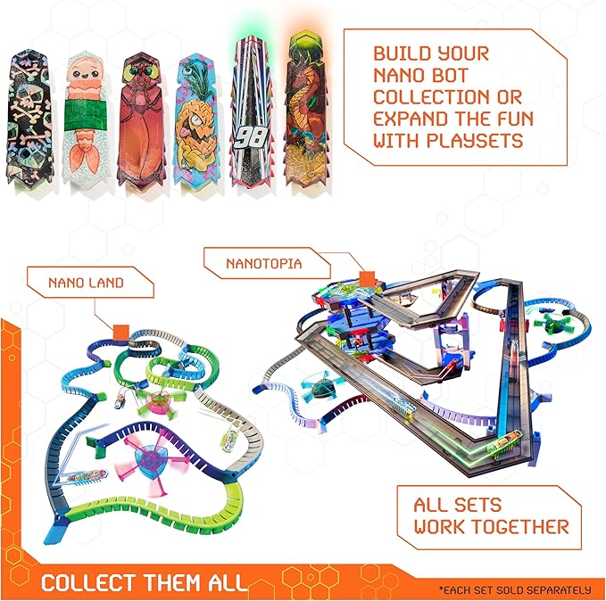 HEX Bots Nano On-The-Go Launcher with 1 Bonus Flash Nano, Autonomous Mini Robot Sensory Toy and Carrying Case, Toy Playsets for Kids Ages 3 and up