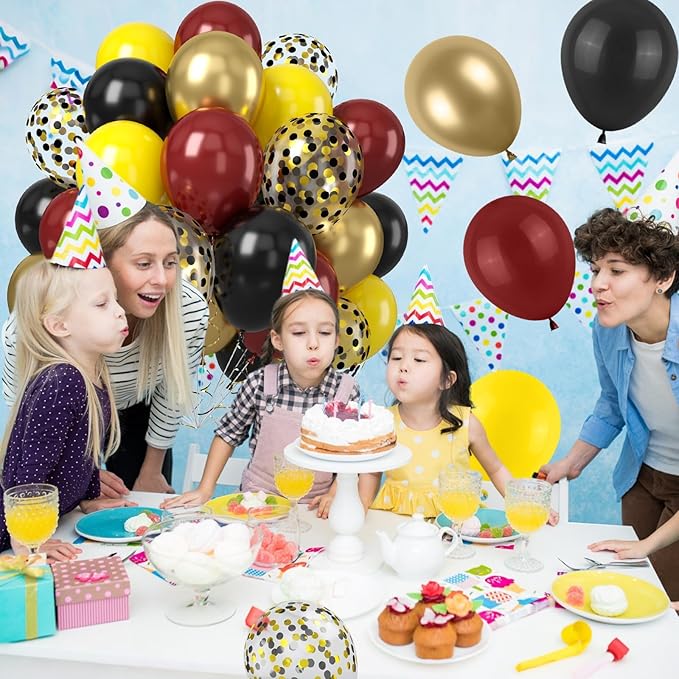 Black Burgundy Gold Balloon, 50 Pcs 12 Inches Metallic Gold Burgundy Confetti Balloons for Kids Magical Party Birthday Decorations Birthday Balloons Baby Shower Engagement Party Supplies