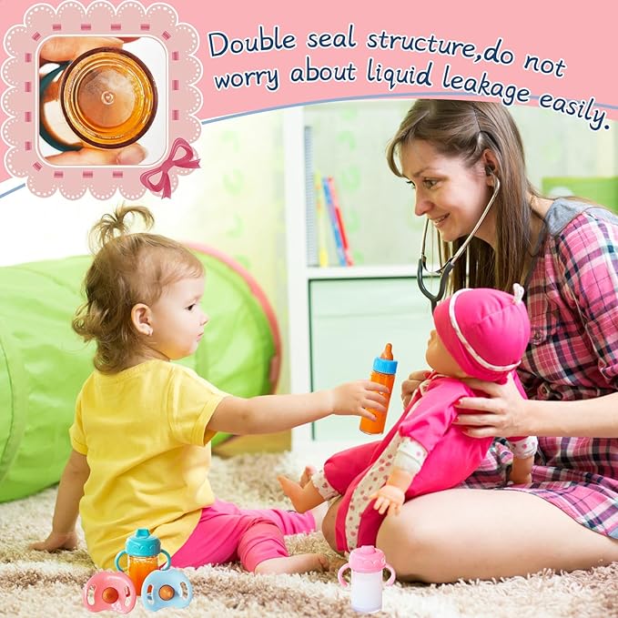 26 Pcs Baby Doll Accessories Magic Bottle Set,Pretend Play Feeding Toy Set with Package,Doll Feeding Set for Kids Girls,Magic Disappearing Juice Milk Bottles,Sippy Cups,Pacifiers,Bowl Spoons