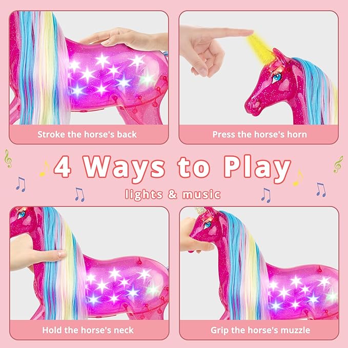 BETTINA My Dreamy Unicorn and Princess Doll Playset, Large Size Unicorn Toys with Magical Rainbow Lights & Realistic Horse Sounds, Ideal Unicorn Gifts Horse Play Set for Girls 3-9