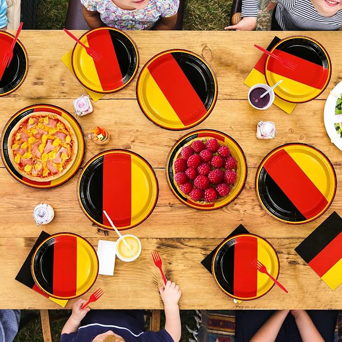 96 Pcs German Flag Party Decorations Disposable Germany Flag Paper Plates and Napkins German National Flag Tableware Set for National Country Decoration Patriotic Festival Party Supplies, Serves 24