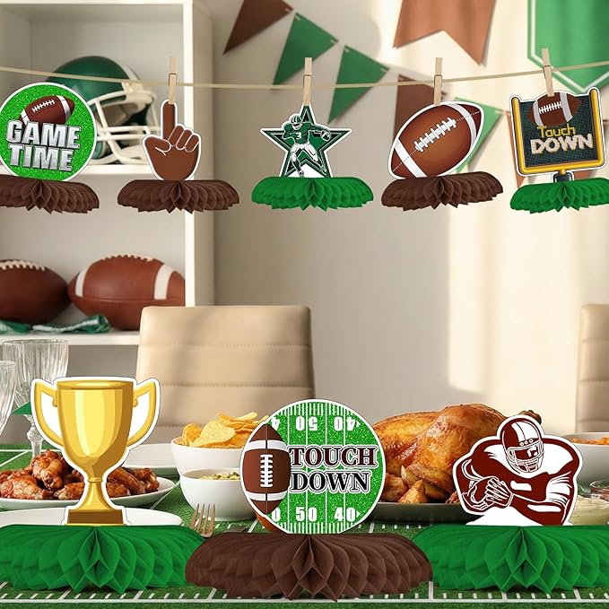 Horaldaily 10PCS Football Party Table Decoration Centerpieces, Football Game Day Honeycomb Centerpieces Table Toppers for Home Classroom School Boys Girls Baby Shower Birthday Supplies