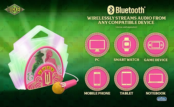 eKids Wicked Karaoke Microphone with Boombox, Toddlery Toys with Built-in Music for Kids (Wicked)