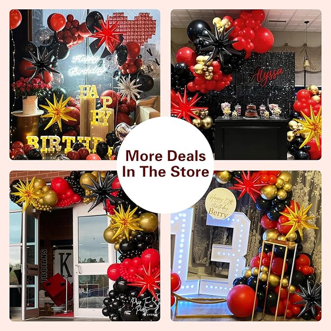 137Pcs Red Black Gold Balloons Garland Arch Kit with Stars - 5 10 12 18 inch Red Black Gold Confetti Latex Balloons for Graduation Hollywood Casino Theme Party Decorations