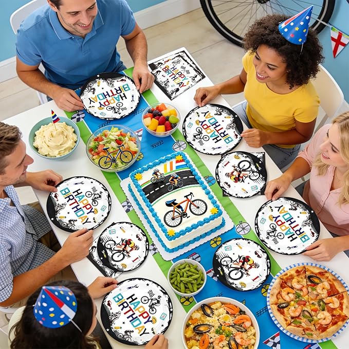 96Pcs Bicycle Birthday Party Decorations Mountain Bike Road Birthday Plates and Napkins Sets Sports Bicycle Racing Decorations for Boys Teens Adults Sports Bike Lover Bday Party Supplies Serves 24