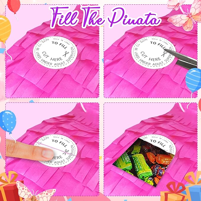 KiDEPOCH Butterfly Pinata for Birthday Party Supplies Colorful Pull String Butterfly Pinata for Girls Butterfly Themed Party Decoration, Small Pinata Party Supplies(16 x 12.6 x 4.2 In), Dark Pink