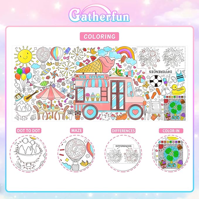 Gatherfun Giant Coloring Poster for Classroom Wall - Versatile 31.5 x 72 Inches SUMMER Activity Poster/Table Cover, School Parties, SUMMER Birthday Party and Special Events Decoration