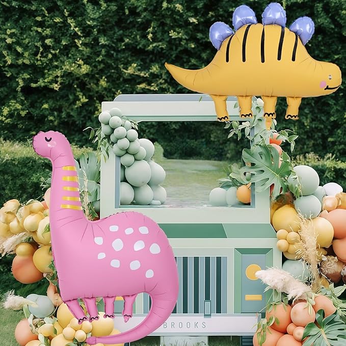 Giant Dinosaur Foil Balloons, 38-43 Inch Big Cute Pink Yellow Dinosaur Helium Inflatable Foil Balloon for Girls 1st 3rd Dino Theme Birthday Baby Shower Kindergarten Jungle Party Decorations Supplies