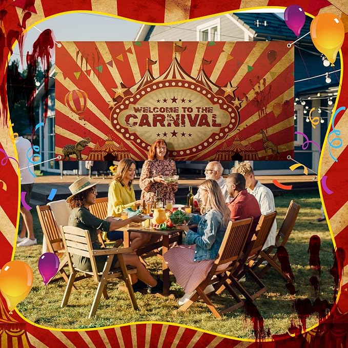 Halloween Welcome to The Carnival Banner Carnival Outdoor Decorations Circus Party Supplies Background for Vintage Circus Theme Party Decorations Birthday, 71 x 35 Inch
