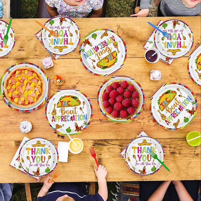96Pcs Mexican Taco Bout Appreciation Party Decorations Thank You for All You Do Plates and Napkins Mexican Tacos Decorations for Teacher and Staff Appreciation Cinco De Mayo Party Supplies Serves 24