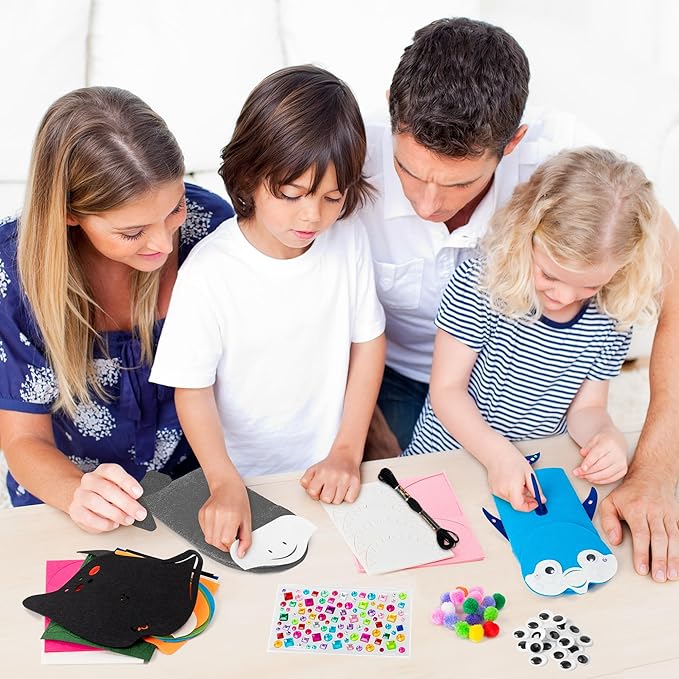 WATINC 6Pcs Hand Puppet Making Kit, Art Craft Felt Sock Puppet Toys, Creative DIY Make Your Own Pompoms Wiggle Googly Eyes Storytelling Role Play Party Supplies Gift for Girls Boys (Ocean Animals)