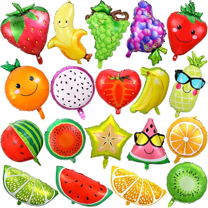 28 Pcs Summer Fruit Foil Aluminum Helium Balloons for Tutti Fruit Party Decorations Tropical Strawberry Watermelon Jumbo Balloons for Wedding Birthday Shower Party Supplies 18 Inch