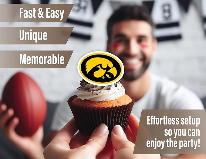 Iowa Hawkeyes Cupcake Topper Party Supplies for Hawks Football, Birthday, Graduation Party Decorations (24 Pieces) (Iowa Hawkeyes)