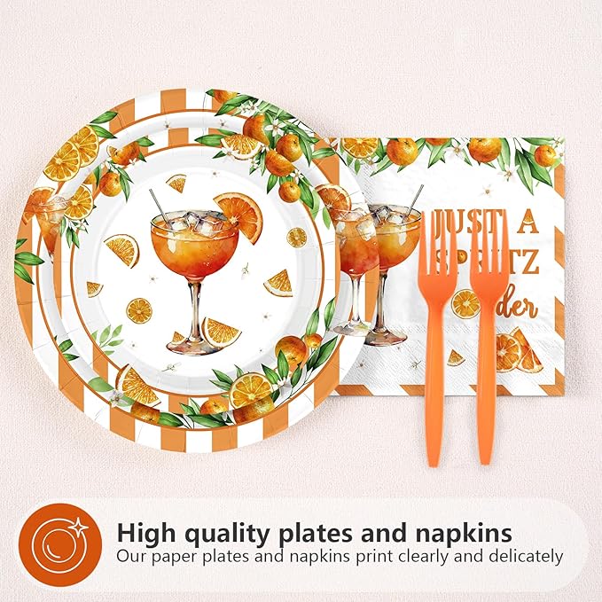 96 Pcs Spritz Birthday Party Decorations Just a Spritz Older Paper Plates and Napkins Orange Citrus Tableware Set for Boys Girls Birthday Cocktail Party Supplies