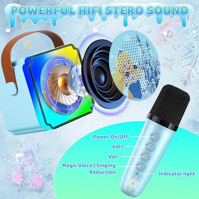 Toys for Girls Karaoke Machine for Kids, Mini Karaoke Machine with Microphones, Kids Toys 3 4 5 6 7 8 9 10 12+ Years Old, Girl Toys Princess Toys Gifts for Girls Boys Party (Blue 2 Mics)
