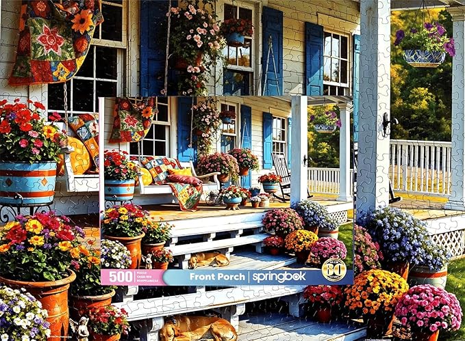 Springbok Front Porch 500 Piece Jigsaw Puzzle for Adults - Colorful and Nostalgic Scene - Unique Cut Pieces - Made in USA