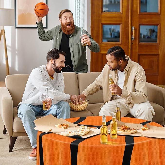 6 Pack Round Basketball Tablecloth 84 Inch Plastic Basketball Party Decorations Disposable Table Cloth Washable Disposable Circle Table Cover for Birthday Party Supplies Decoration